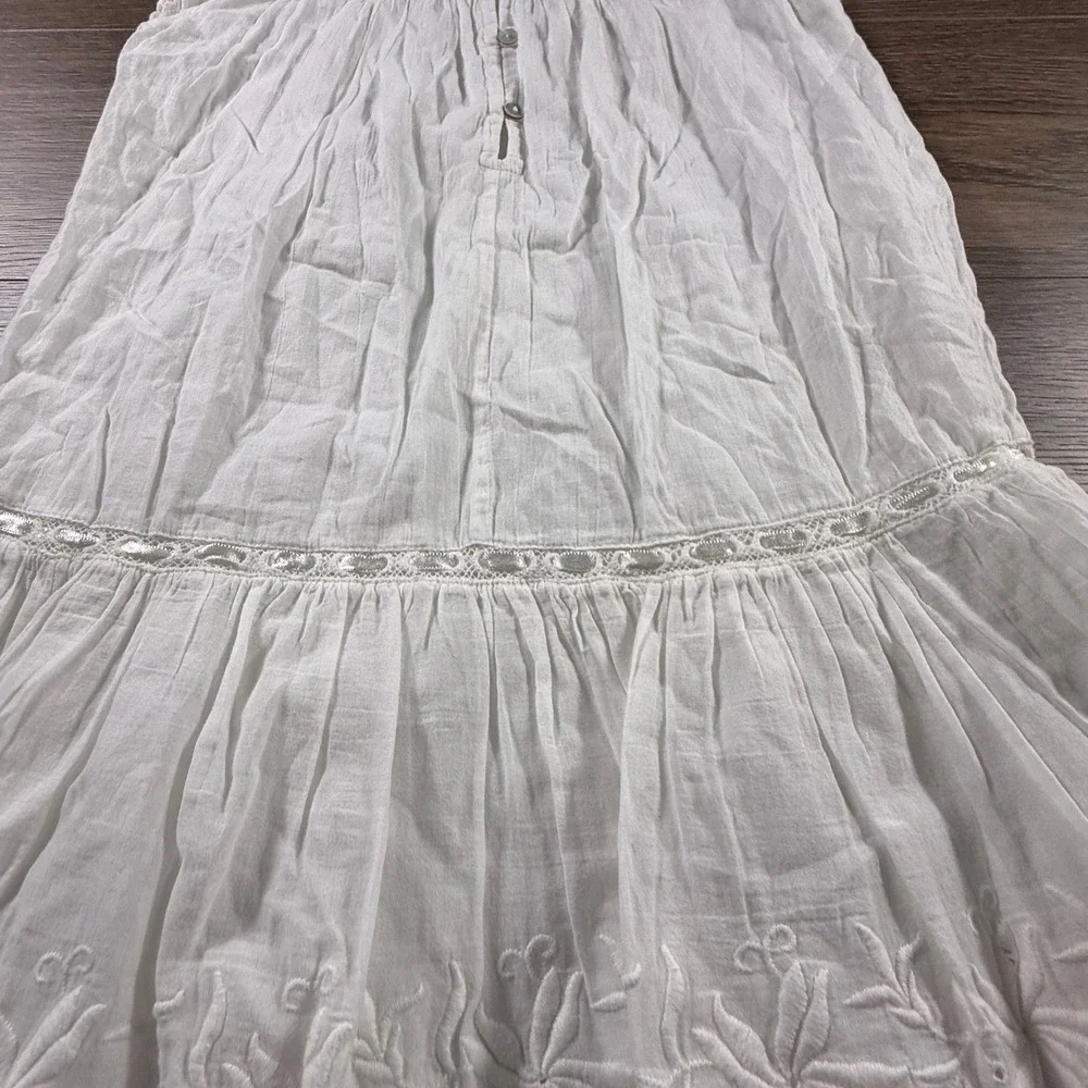 LoveShackFancy White Cotton Embroidered Lace Flutter Sleeve Dress Girls 7-8Y
